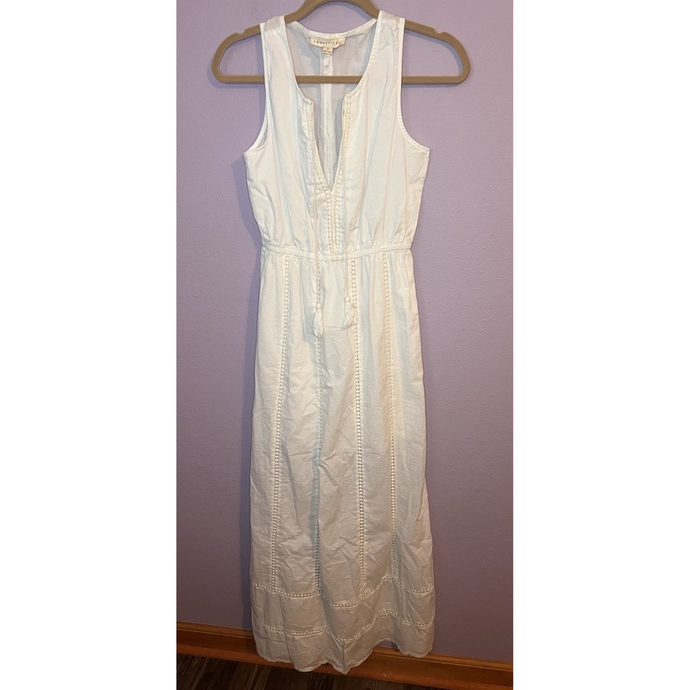 Love Stitch White Gauze Maxi Boho Bohemian V Neck Tassels Dress Small Romantic